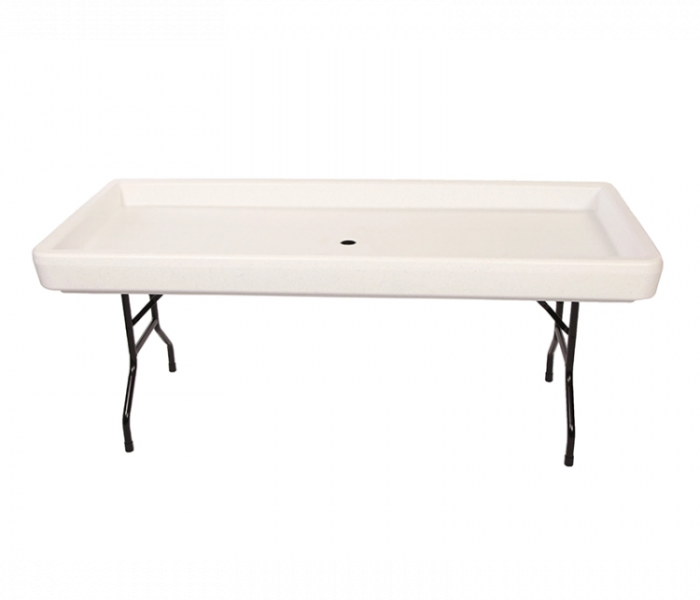example image of a 6' Fill N Chill Insulated beverage cooler table rental in white with a white background