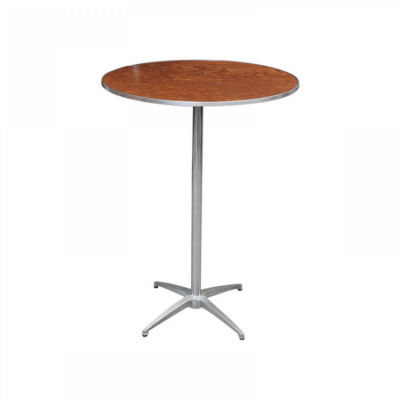 example image of a 30" Round High Boy Pub Cocktail table with a wood top and a white background